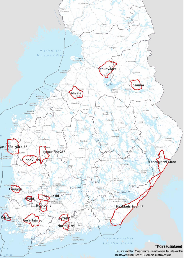Kartta ehdotetuista kiintiöalueista.