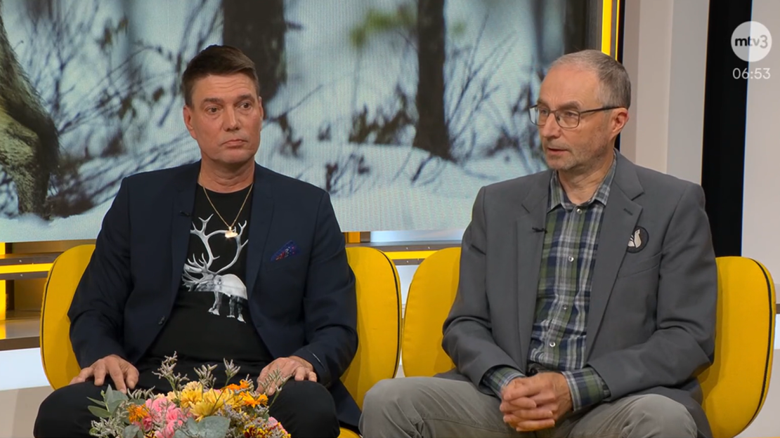 Juha Kujala ja Jaakko Silpola Huomenta Suomen haastattelussa. Kuvakaappaus MTV:n ohjelmasta.