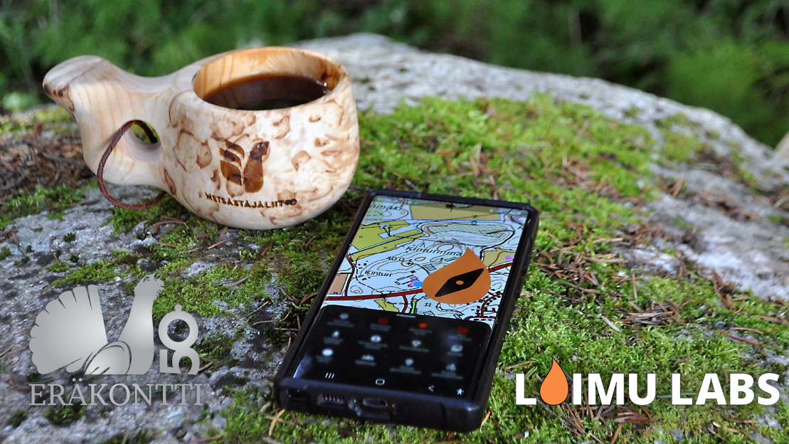Loimu Labs -paikannussovellus kännykän ruudulla. 