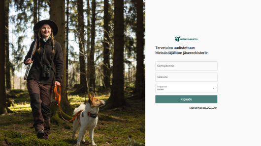 Jahtirekisterin kirjautumissivu