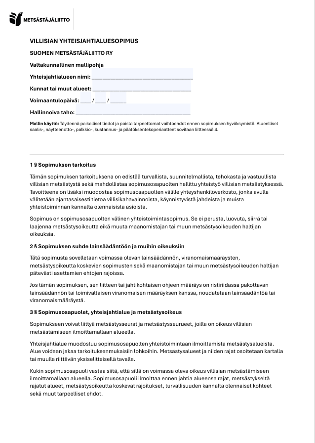 Villisian yhteisjahtisopimus