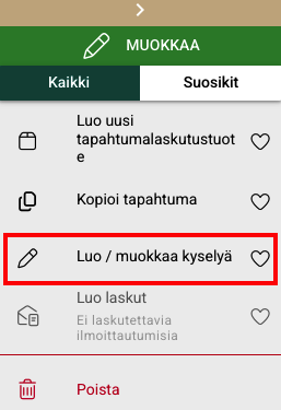 luo / muokkaa kyselyä