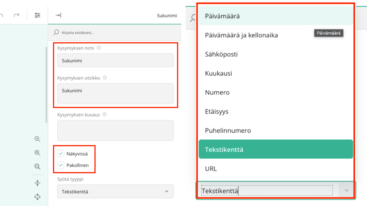 kentän asetukset